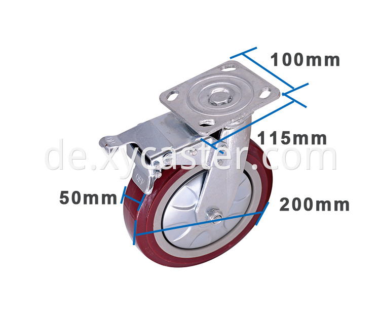 Red 8 Inch Swivel Caster With Brake